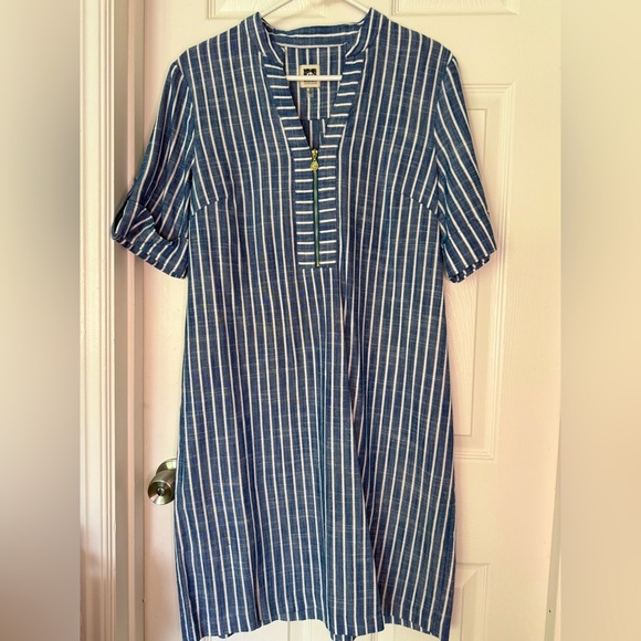 Anne Klein Blue~ White Striped Zipper Dress ~ Size 10 - Picture 1 of 6